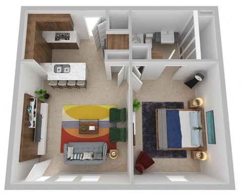 Floor plan for 1 bed, 1 bath, 647 sqft